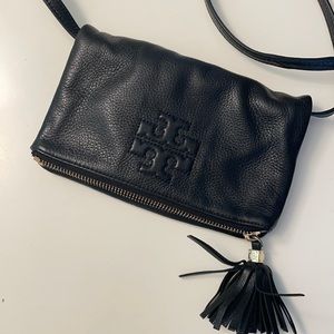 Tory Burch black leather foldover crossbody